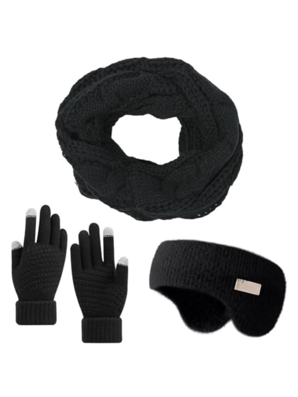 Infinity Scarf Ear Muffs Touchscreen Gloves Set Acrylic Winter Knit 3-Piece